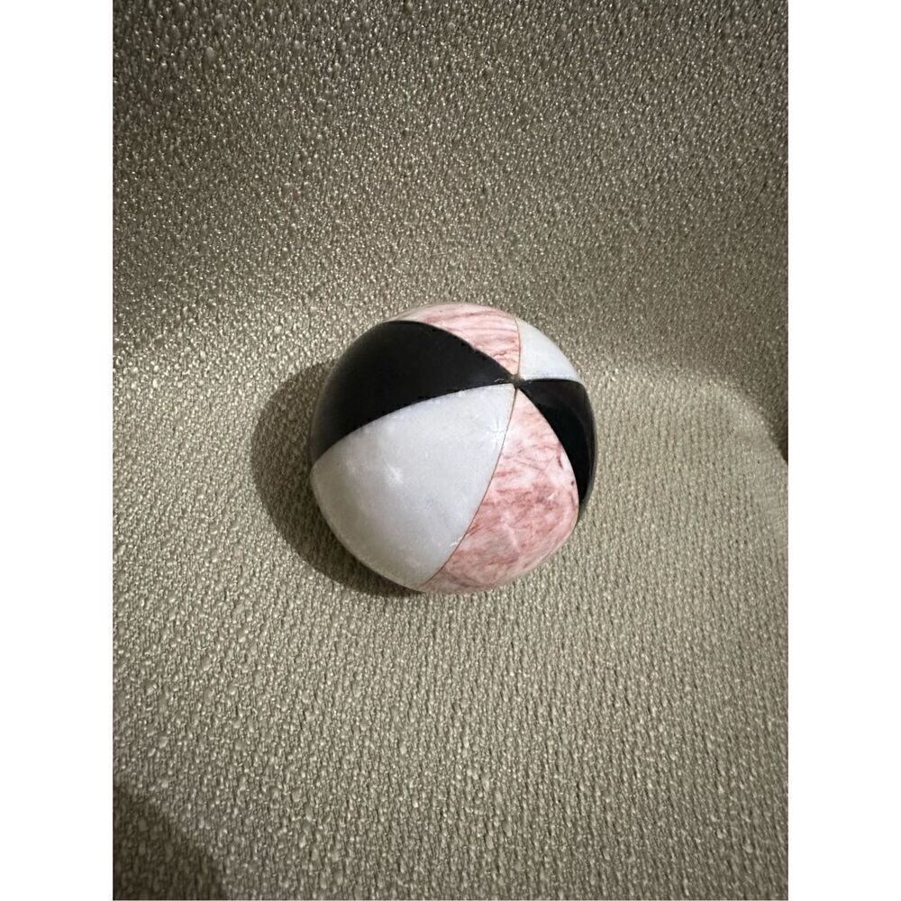 Solid Marble Globe Sphere Ball 3” Pink Black 6 Panel Look Heavy Decor 1.9 Pounds